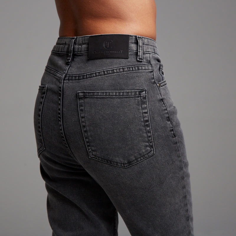 DRAKE BLACK ACID WASH MOM FIT JEANS - CT074