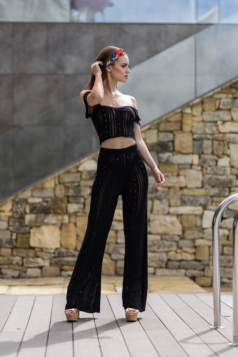 'AYLA' Knitted Co ord Crop top Black - CTJ007