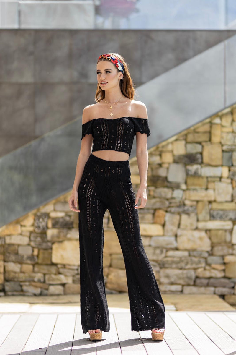 'AYLA' Knitted Co ord Crop top Black - CTJ007