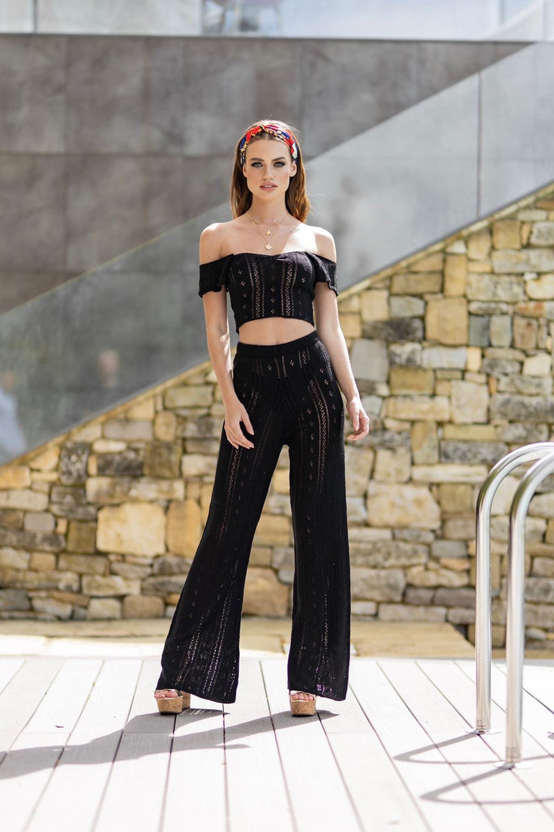 'AYLA' Knitted Co ord Crop top Black - CTJ007