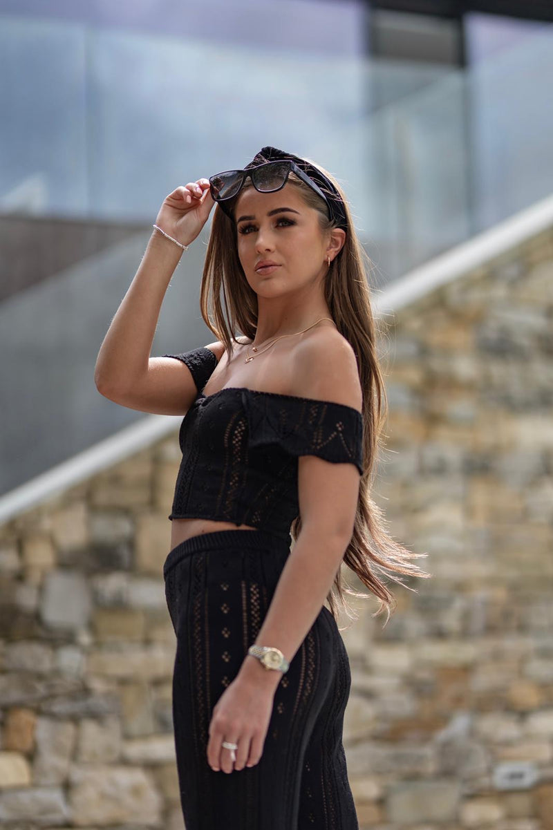'AYLA' Knitted Co ord Crop top Black - CTJ007