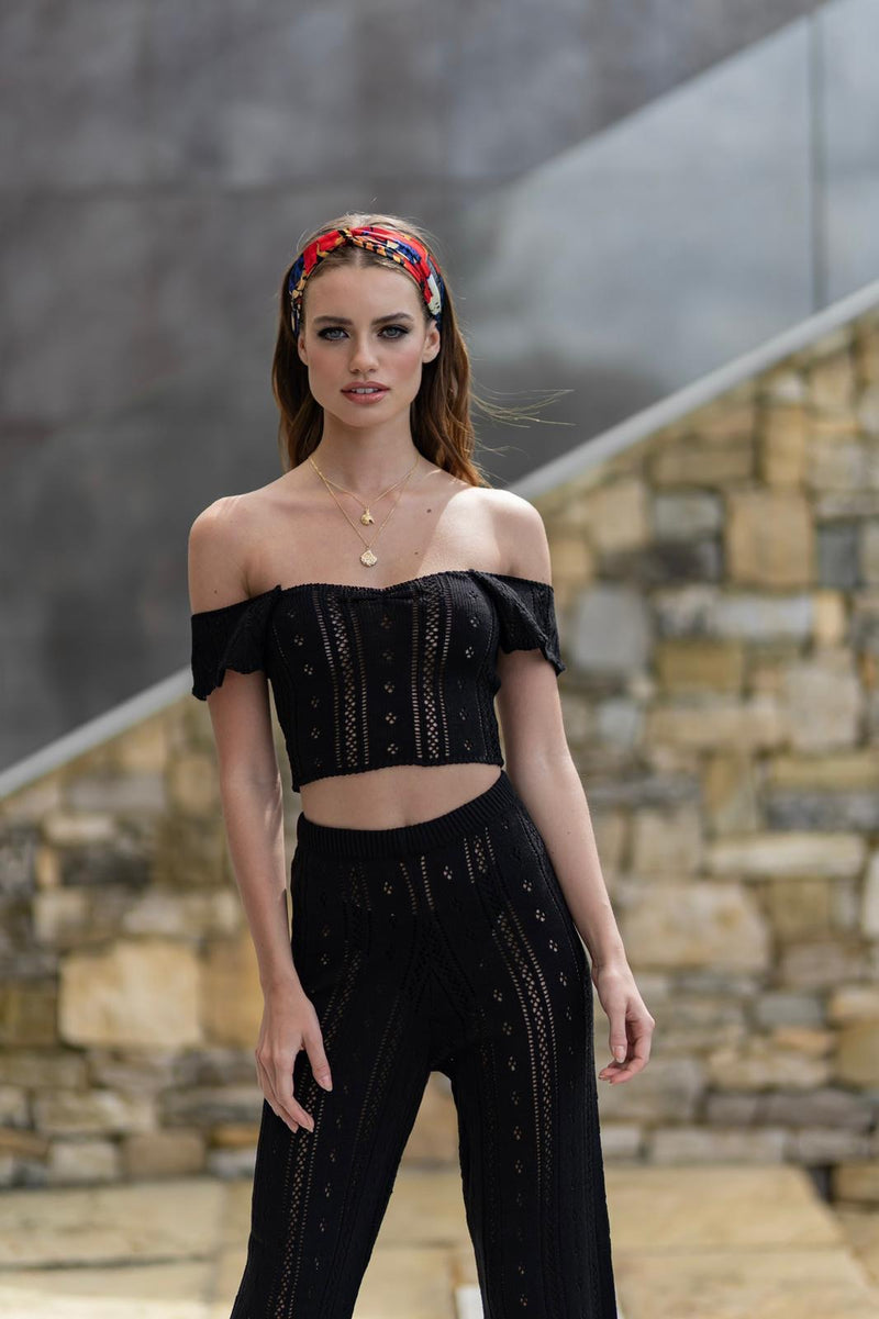 'AYLA' Knitted Co ord Crop top Black - CTJ007