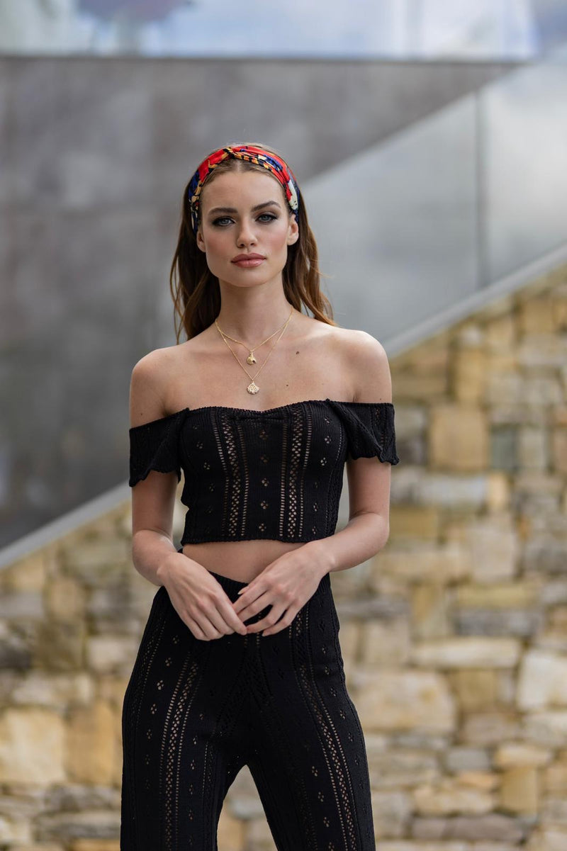 'AYLA' Knitted Co ord Crop top Black - CTJ007