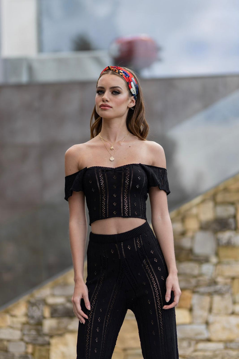 'AYLA' Knitted Co ord Crop top Black - CTJ007